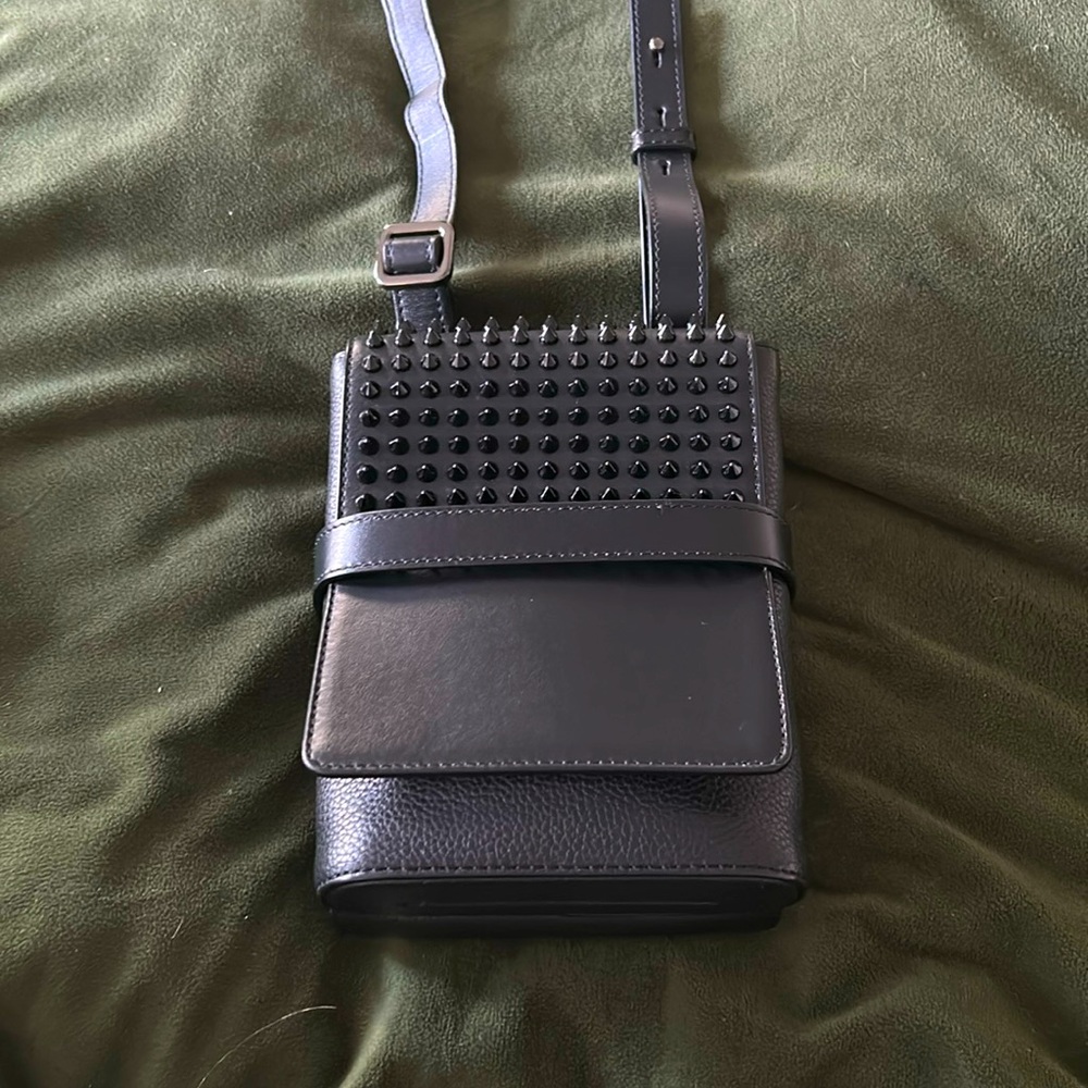 Christian Louboutin Benesch Reporter Spike Shoulder Bag Black Calfskin